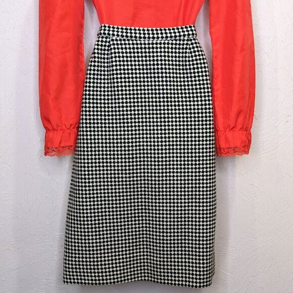 Vintage 60s Houndstooth Skirt Suit Womens L Plaid Jacket Pencil Skirt Set - Picture 6 of 12